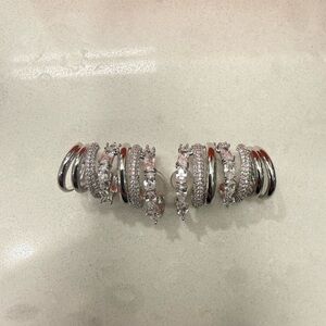 Silver Crystal Hoop and Huggie Earring Set — Sparkling Silver Tone